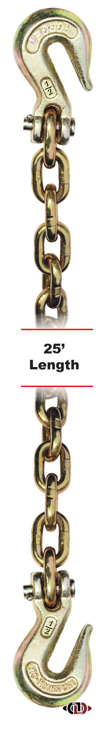 G-70 1/2" x 25' Chain w/ Clevis Grab Hooks on Both Ends DBC-12X25-G7-CGH (Copy)